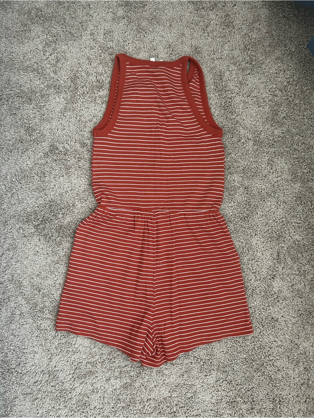 Rust Stripe Rib-Knit Romper - Picture 5 of 7